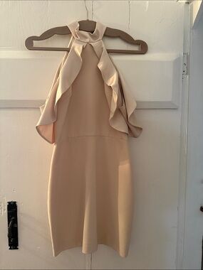 Alice + Olivia Cream Halter Ruffle Mini Dress